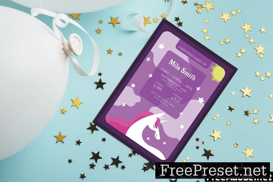 Unicorn - Kids Birthday Invitation