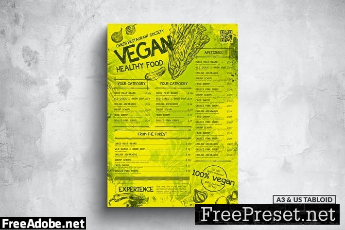 Vegan Poster Food Menu - A3 & US Tabloid KFJQKYW