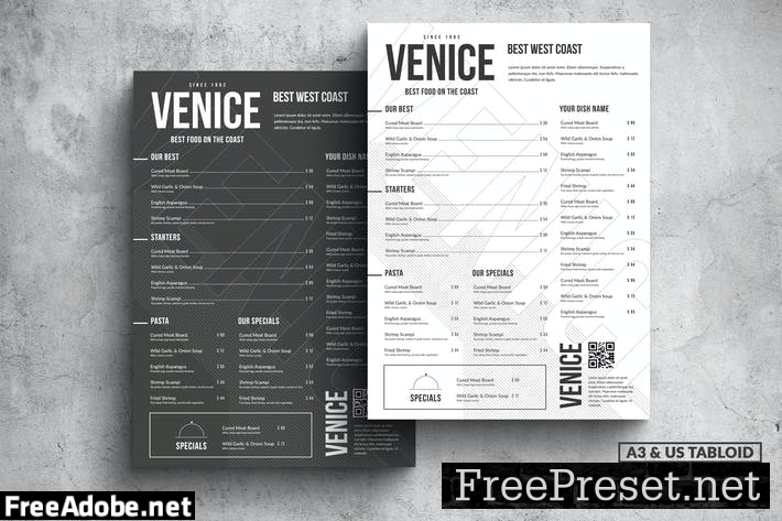 Venice Minimal Food Menu - A3 & US Tabloid Poster ETMPN27