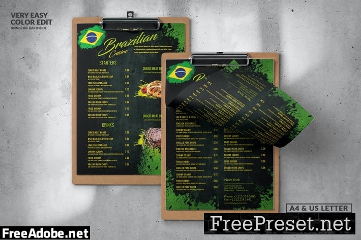 Vintage Brazilian Food Menu Design A4 & US Letter 2N6WHE5