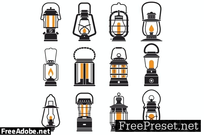 Vintage Camping Lamps and Lanterns Icons 3MWFHR9