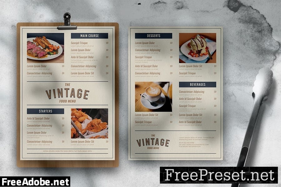 Vintage Food Menu