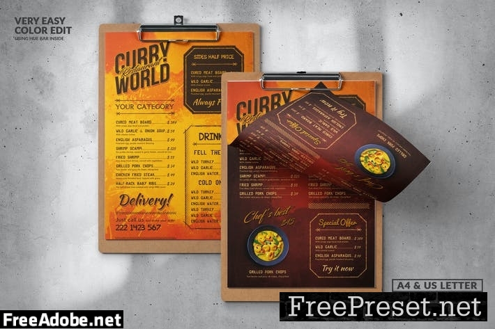 Vintage Food Menu Design A4 & US Letter QWYS8HD