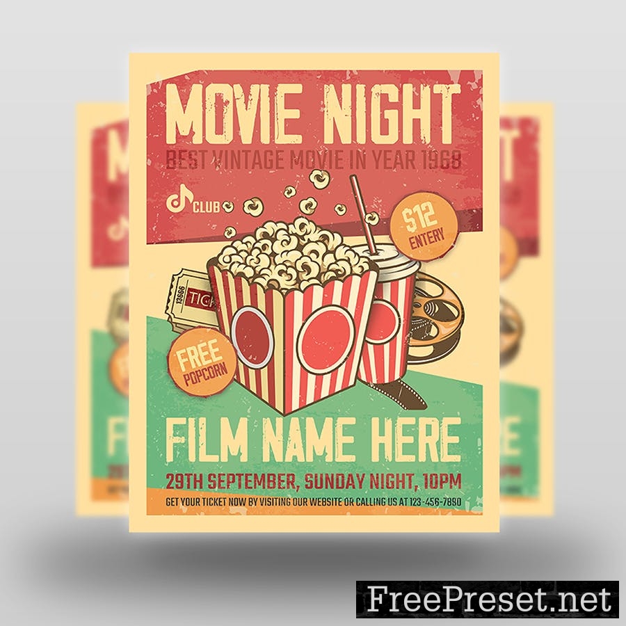 Vintage Movie Night Event Flyer Template CKQUBCZ