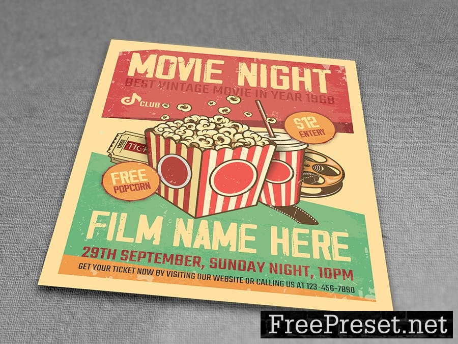 Vintage Movie Night Event Flyer Template CKQUBCZ