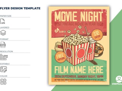 Vintage Movie Night Event Flyer Template CKQUBCZ