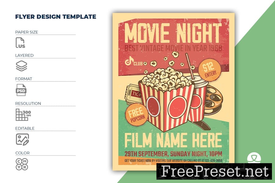 Vintage Movie Night Event Flyer Template CKQUBCZ