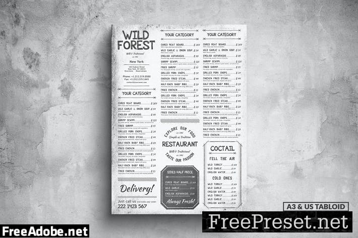 Vintage Poster Food Menu - A3 & US Tabloid N2FRVXJ