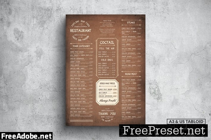 Vintage Poster Food Menu - A3 & US Tabloid 2ZUGXQC