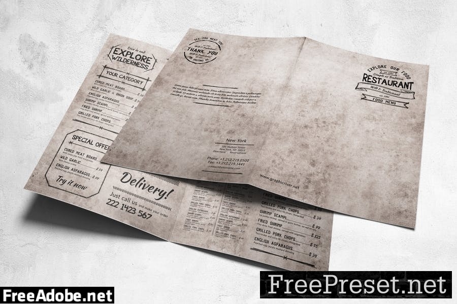 Vintage & Rustic Bifold A4 Food Menu Design SZNE7NH