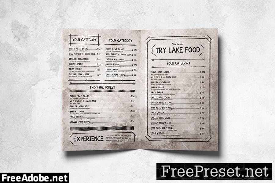 Vintage & Rustic Bifold A4 Food Menu Design SZNE7NH