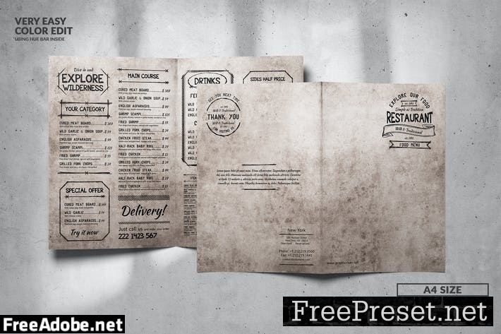 Vintage & Rustic Bifold A4 Food Menu Design SZNE7NH