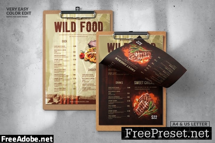 Vintage Rustic Food Menu Design A4 & US Letter N2CV6P4