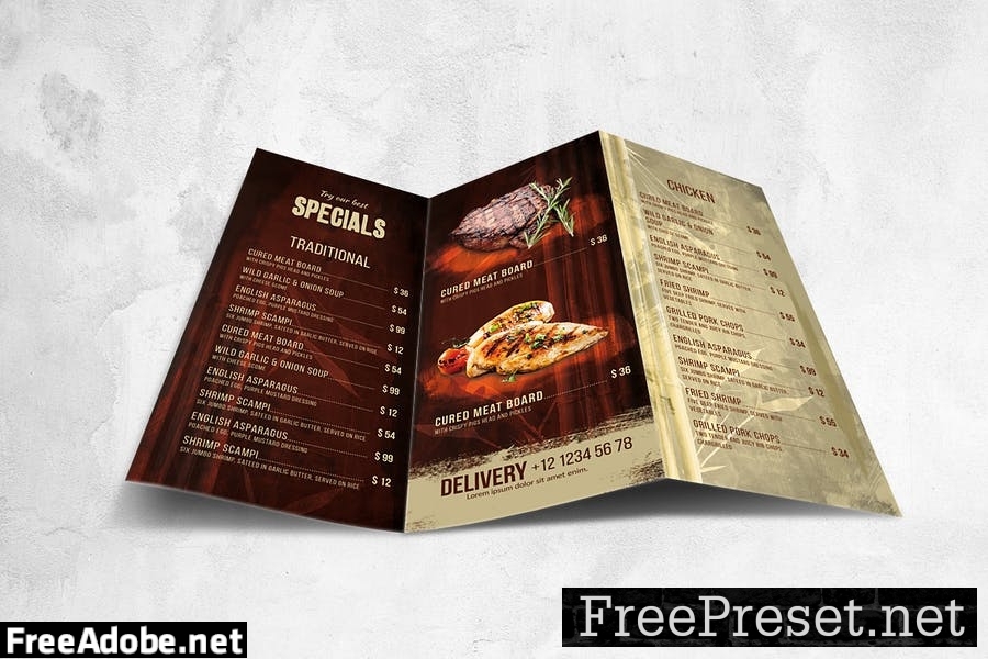 Vintage Rustic Food Menu Design A4 & US Letter 9MFZE4H