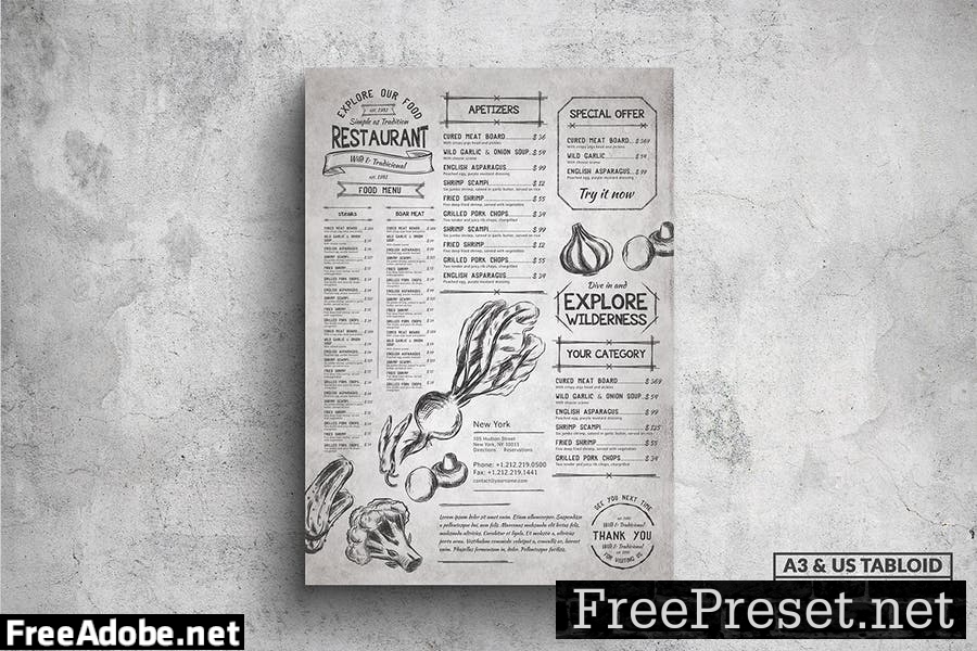 Vintage Sketch Poster Food Menu - A3 & US Tabloid