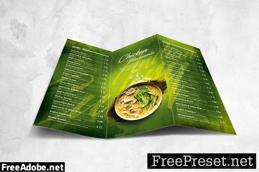 Vintage Trifold Food Menu Design A4 & US Letter 5XYUJWZ