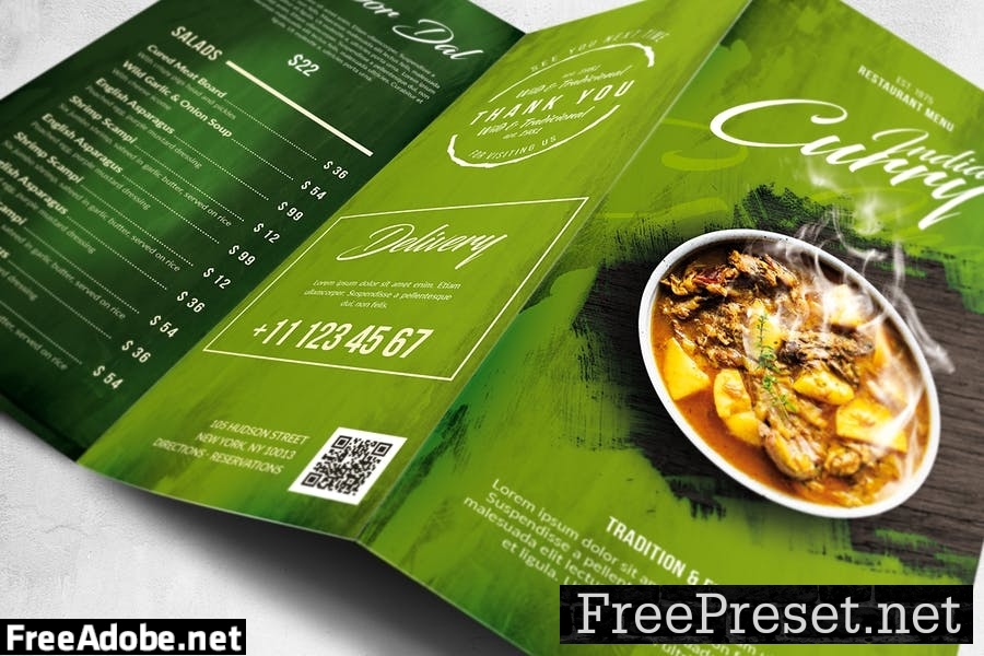 Vintage Trifold Food Menu Design A4 & US Letter 5XYUJWZ