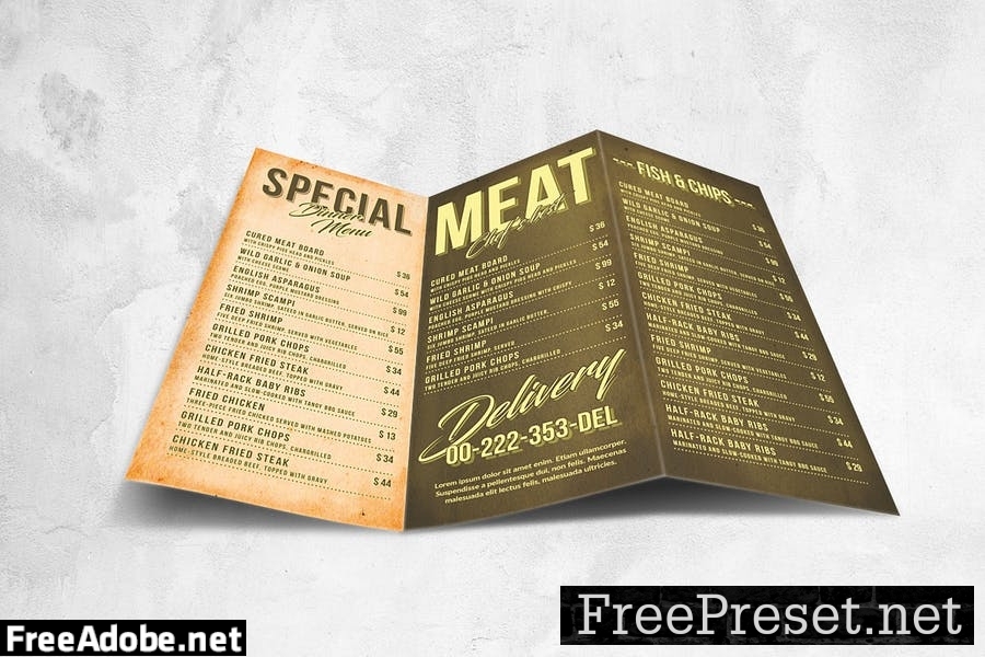 Vintage Trifold Food Menu Design KHWVGPT