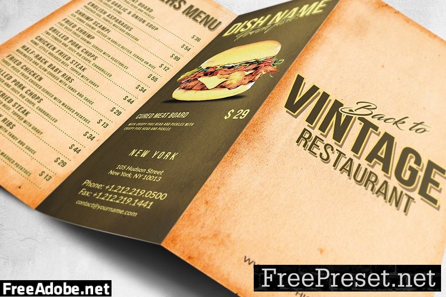 Vintage Trifold Food Menu Design KHWVGPT