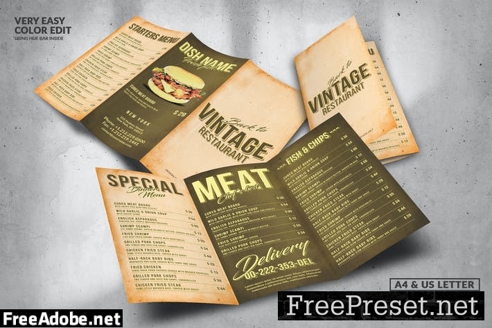 Vintage Trifold Food Menu Design KHWVGPT