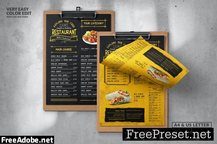 Vintage Yellow & Black Single Page Menu Design CCB5YDB