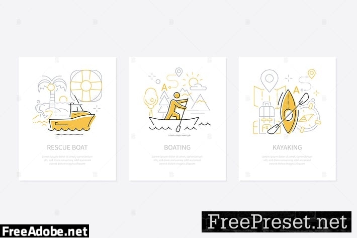 Water transport - line design style banners set A3DVN9A