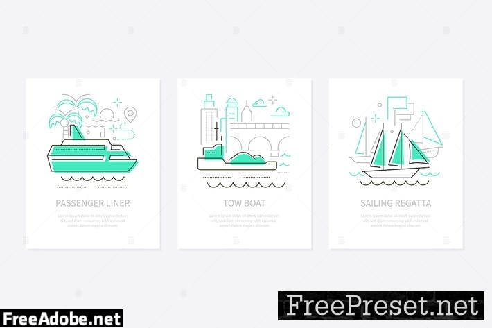 Water transport - line design style banners set 84Y3Q8F