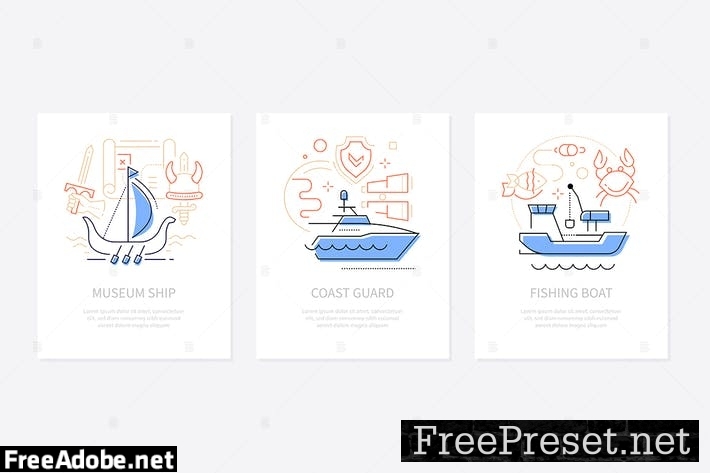 Water transport - line design style banners set 4WEUWR8