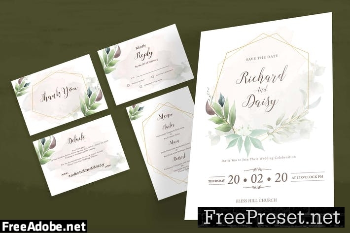 Watercolor Botanical Wedding Invitation Set W94XTBY