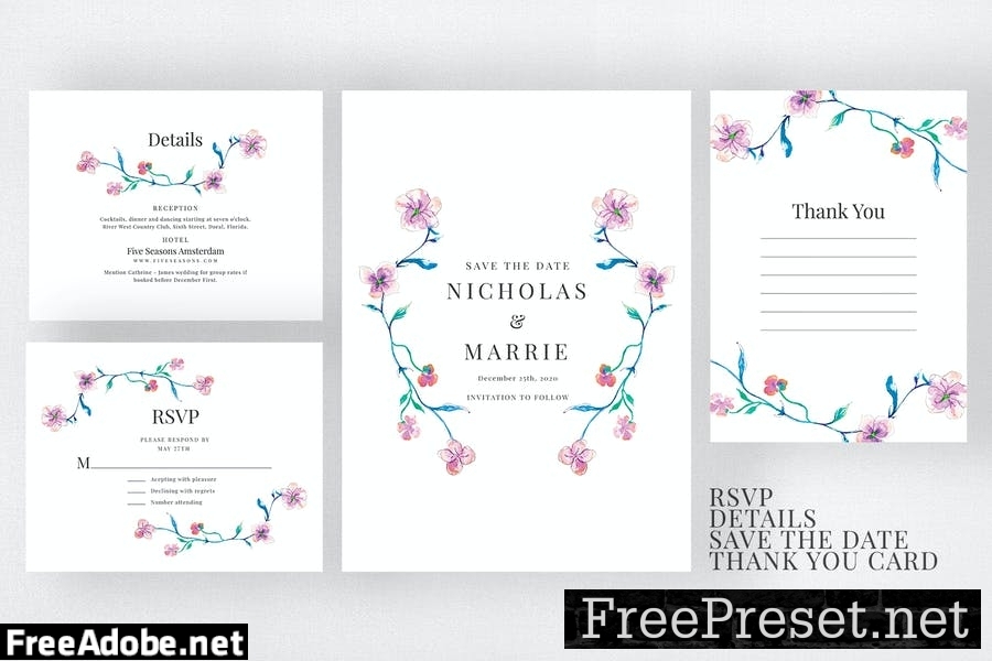 Watercolor Floral Wedding Suite