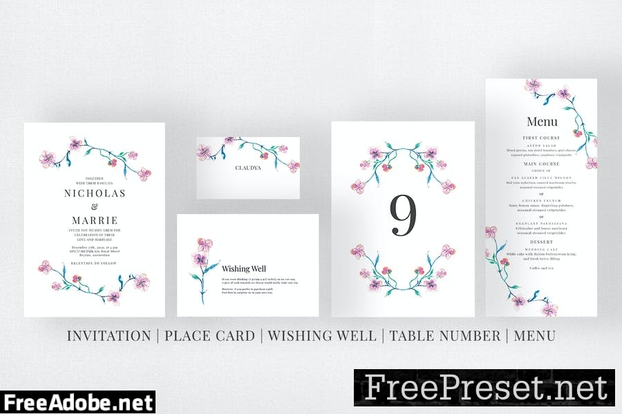 Watercolor Floral Wedding Suite