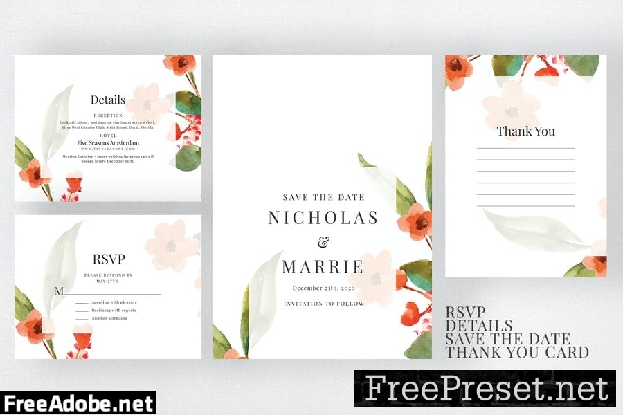 Watercolor Floral Wedding Suite