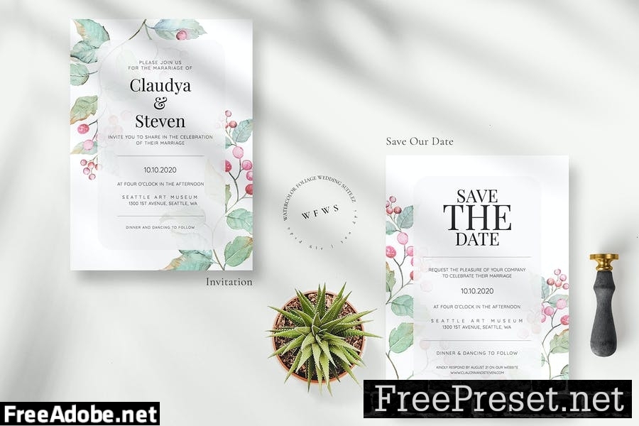 Watercolor Foliage Wedding Suite EZ