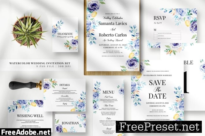 Watercolor Wedding Invitation Set EZ U4BD4X8