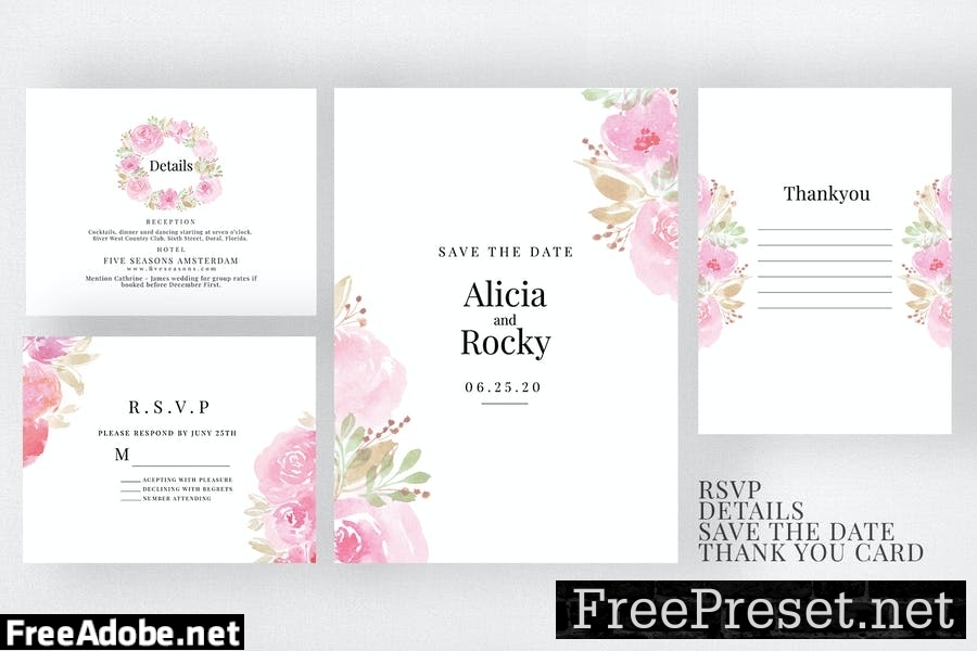 Watercolour Floral Invitation Suite