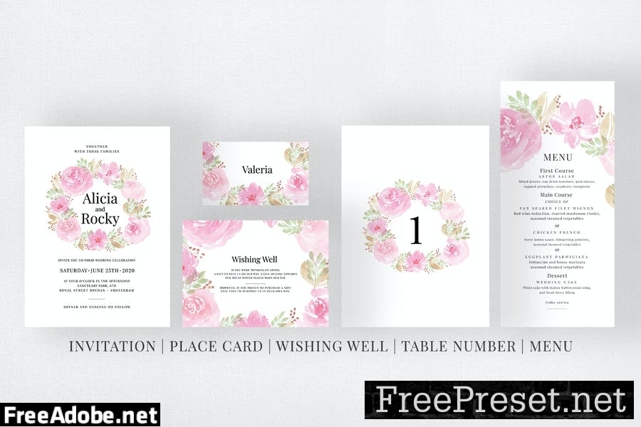 Watercolour Floral Invitation Suite