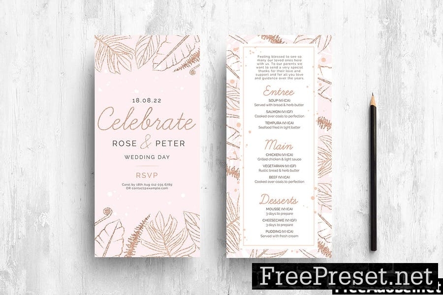 Wedding Invitation & Menu Template