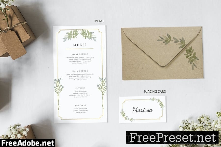 White Minimalist Bay Laurel - Wedding Invitation 7WJN27S