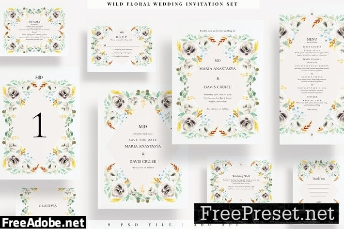 Wild Floral Wedding Invitation Set EZ NVDPBJR