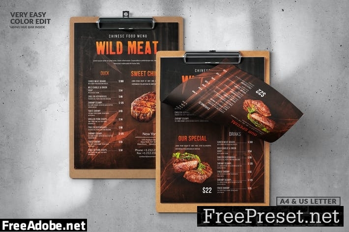 Wild Meat Food Menu Design A4 & US Letter NJT46P3