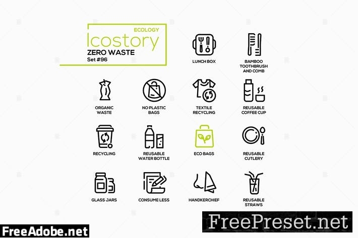 Zero waste - vector line design style icons set 48YHYBT