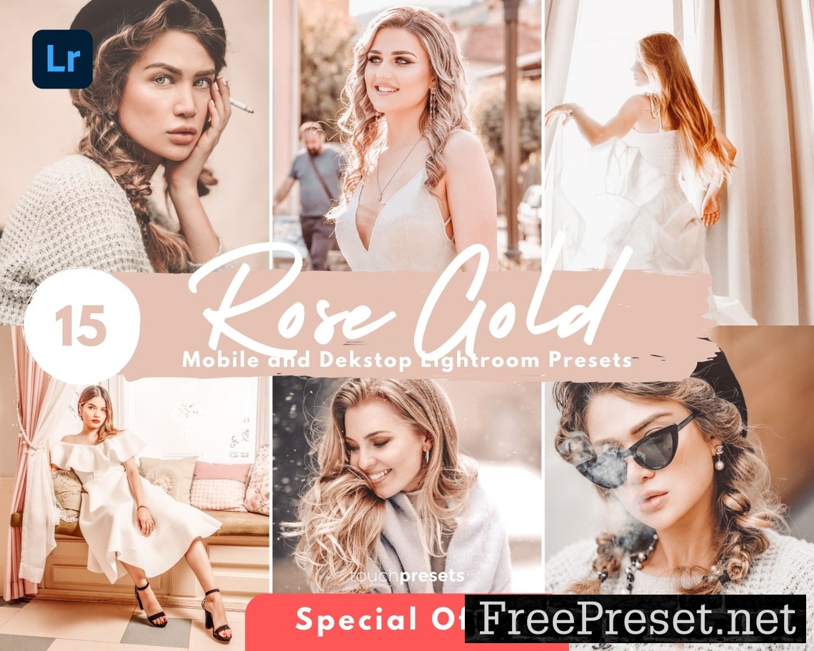 15 Lightroom Presets, Rose Gold Presets, Mobile & Desktop Presets