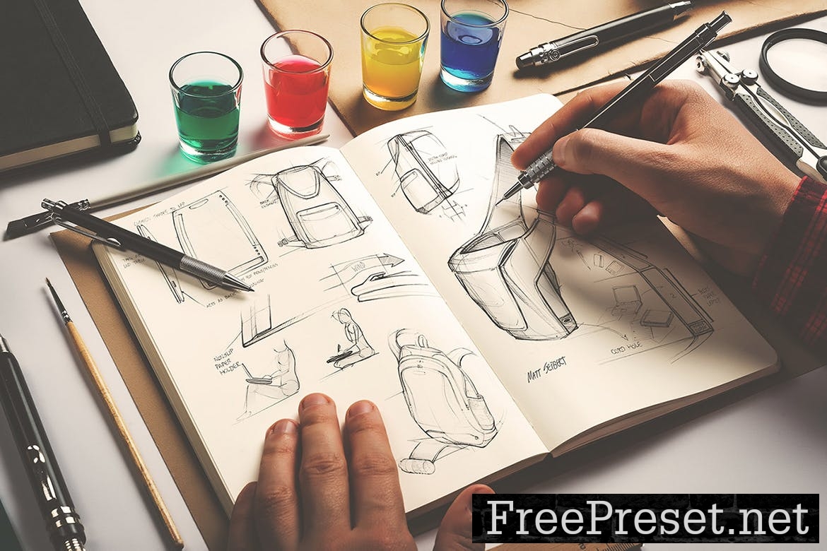 Hand Drawn Sketch Book Mockup - Freebies Mockup