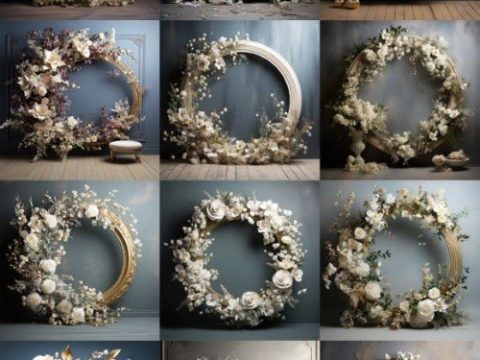 24 White Flowers Halo Ring Backdrops