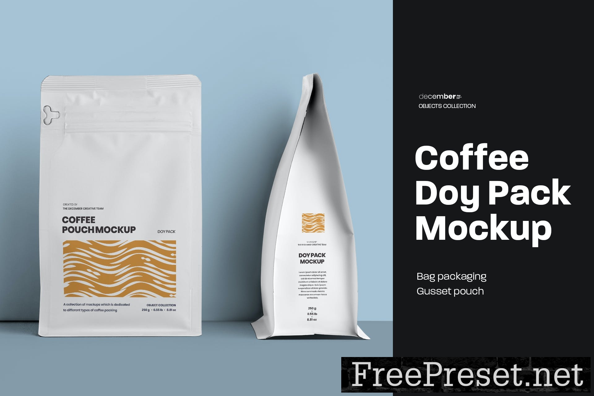 Blank black, white or craft doy pack mockup set, standing isolated, 3d  rendering. Empty stand-up pouch mock up, side view. Clear flexible pack  with zip for tea or coffee template. 4548556 Stock