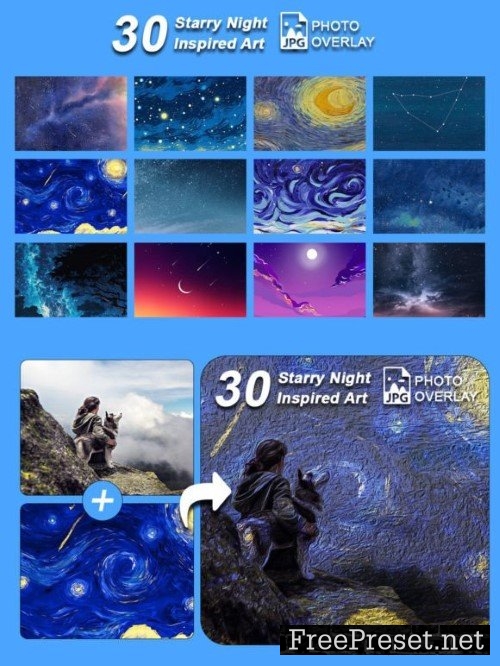 30 Starry Night Inspired Art Photo Overlays