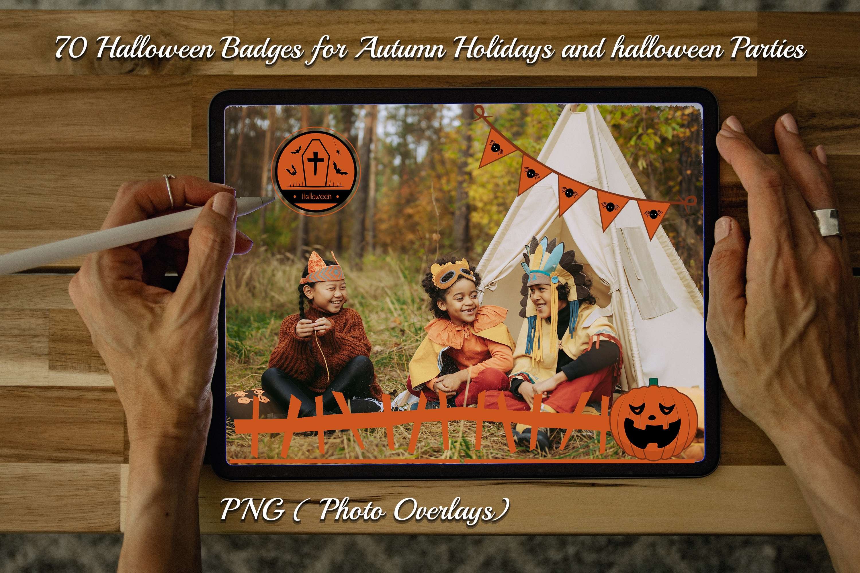 70 Halloween Badge PNGs Photo Overlays