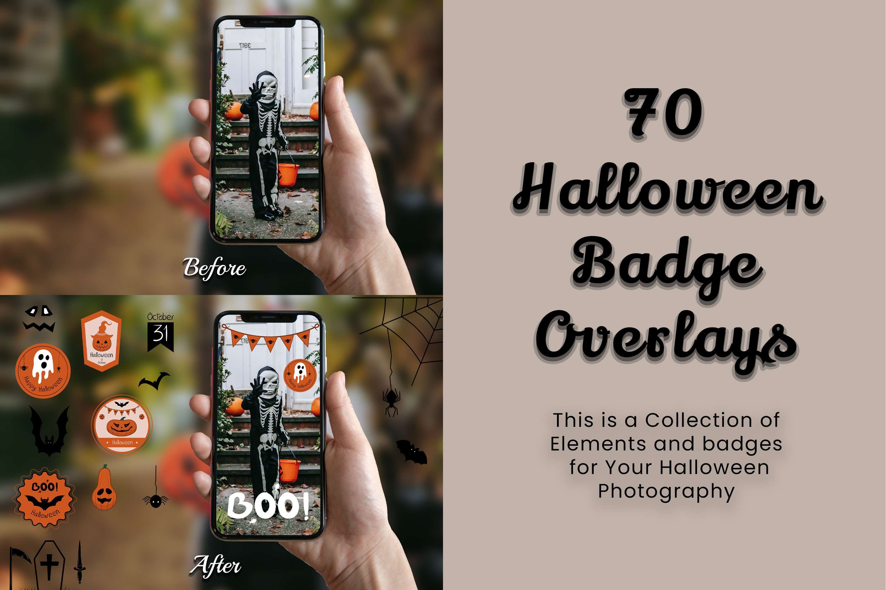 70 Halloween Badge PNGs Photo Overlays