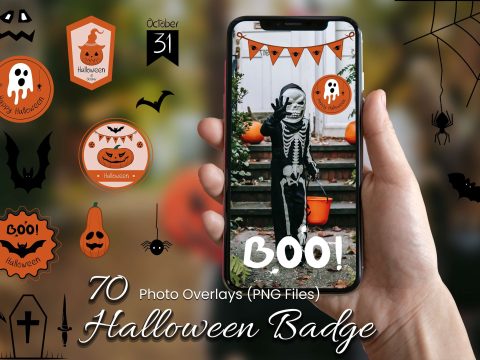 70 Halloween Badge PNGs Photo Overlays