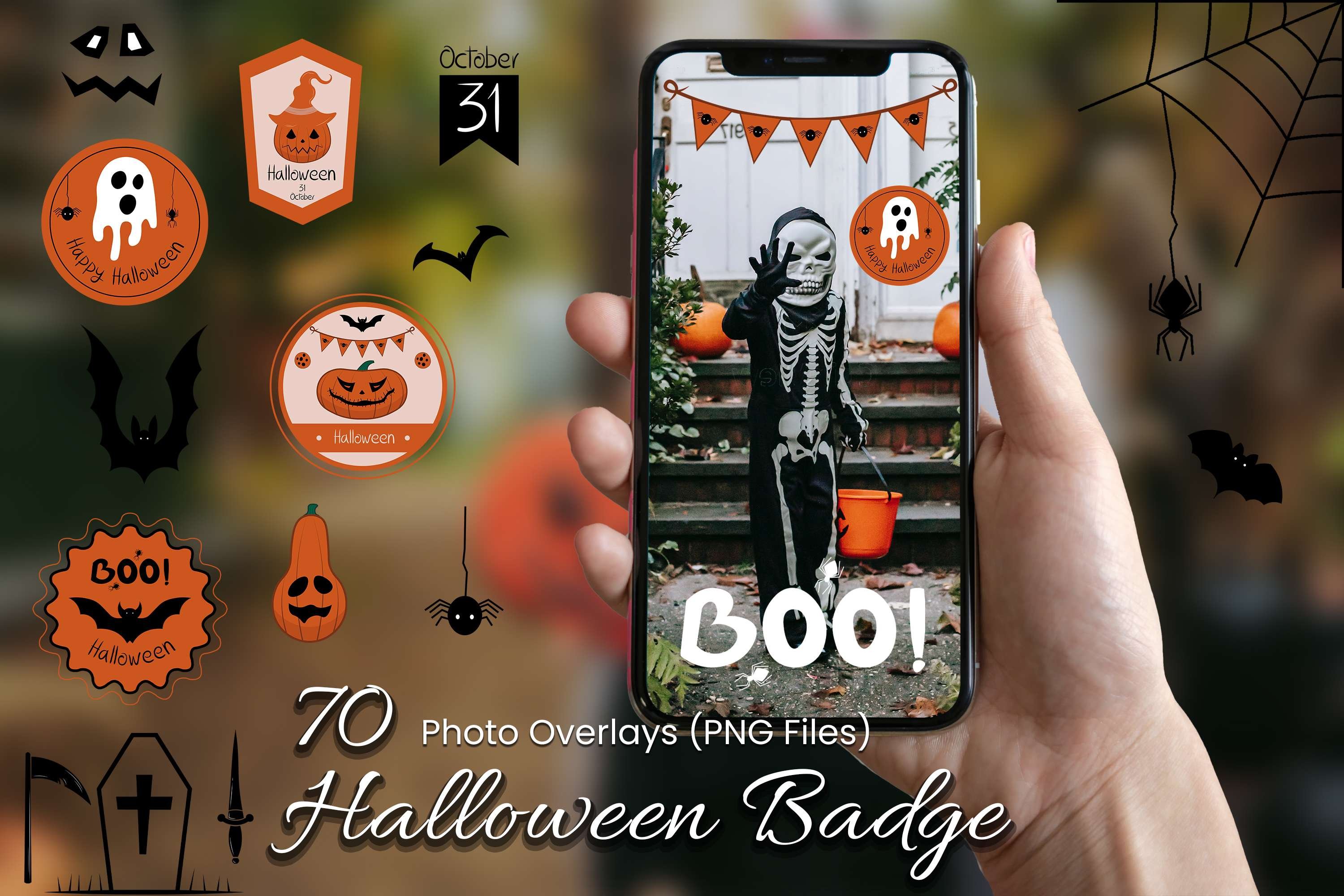 70 Halloween Badge PNGs Photo Overlays